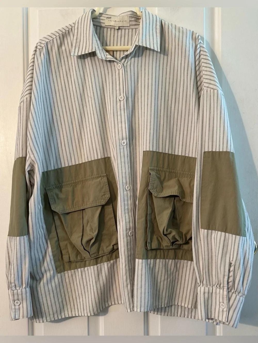FRENCH MAUVE 2X Boho Art Teacher Noah Oversized Striped Button Down Shirt Pocket - Picture 5 of 14